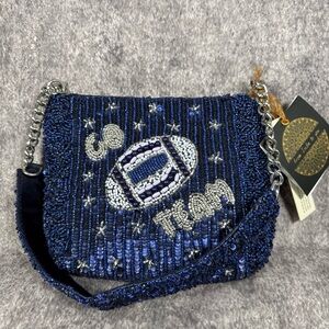 Viral Beaded Bag Go Team Football NWT Blue Silver Purse